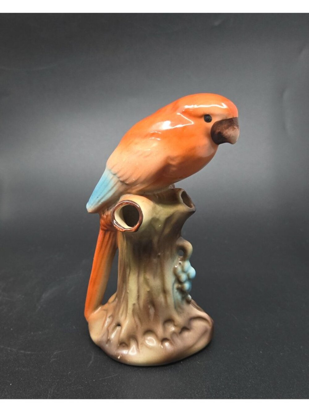 Vintage Hand-Painted Ceramic Parrot Vase 3-hole Made In Czechoslovakia